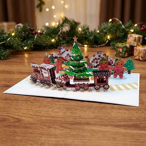 Tarjeta de Navidad 3D Pop-Up, Tren de Jengibre, Tarjeta de Felicitación Navideña, Manualidad en Papel, Regalo Decorativo Personalizado, Origen Vietnam - Product Image 4