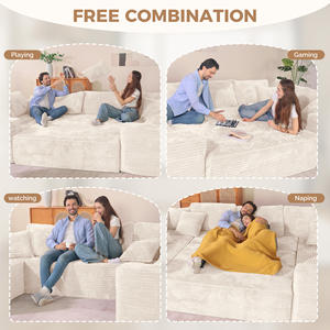 Sofá Cama Modular de Corduroy Moderno, Relleno de Esponja, Diseño Ergonómico, Sin Ensamblaje, con Almohadas, Ideal para Apartamentos, Hoteles y Escuelas - Product Image 5