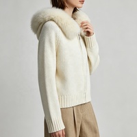 Manteau en tricot doux en mélange de laine personnalisé Tyan, avec col en vraie fourrure de renard, chaud et luxueux, pour l'automne, cardigan court pour femme