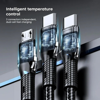 120W 3 en 1 Câble de charge rapide Cordon de chargeur de téléphone universel Câble de chargeur USB Type C pour téléphones iPhone Android