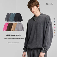 Pull-over col rond pour homme, style américain rétro, délavé et vieilli, coupe ample, design original, 420g, nouvelle collection hiver