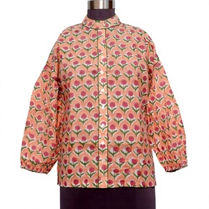 Blusa de Mujer Estilo Camisa, Diseño Floral Vintage, 100% Algodón Ecológico, Transpirable, Mangas Abullonadas, Cuello Redondo, Verano - Product Image 1