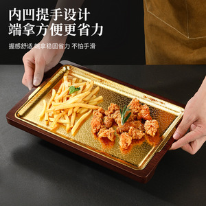 Stainless Steel Serving Tray Rectangular Food Grade Hammered Pattern Dish For Hotel Restaurant Barbecue Snack Plating - Product Image 2