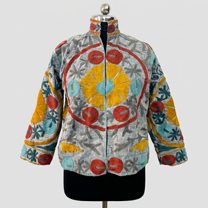 Veste en coton matelassée à fleurs brodée à la main, manches longues, col mandarin, hiver, femme, grande taille - Product Image 1