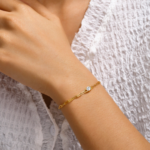 Bracelet CANNER Minimaliste en Argent Sterling 925 avec Chaîne Trombone et Zircones Rondes pour Femme, Bijoux en Gros Plaqué Or 18K - Product Image 6