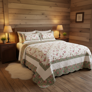 Juegos de Ropa de Cama de Algodón Vintage con Retazos Florales, Juegos Reversibles con Diseño Floral Vintage - Product Image 3