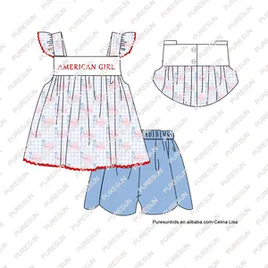 2024 New Patriotic Day Kids Clothes American Girl Boy Flag Sibling Set Custom Toddler Girls 4th Of July Outfit