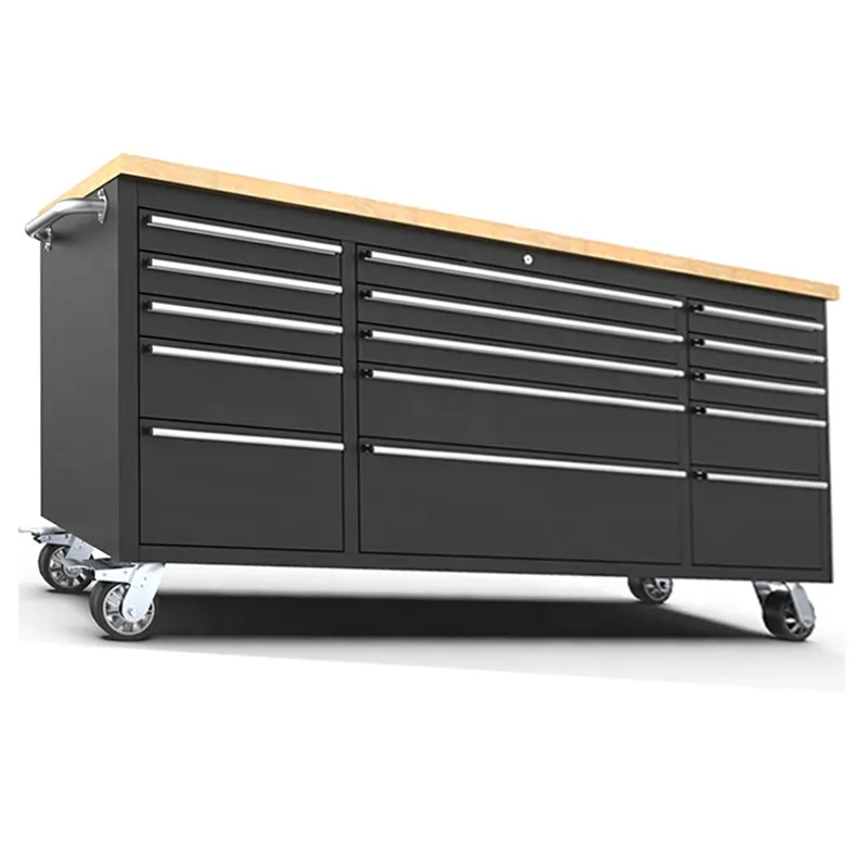 JZD Factory Metal Work Bench Steel Toolbox Rolling Tool Box Chest Trolley Cart Cabinet Storage With 15 Drawers For Garage