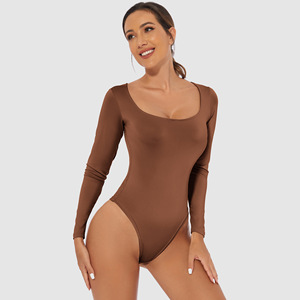 <span class=keywords><strong>Combinaison</strong></span> d'été pour femme, style européen et américain, coupe ajustée, très extensible, en polyester et coton, couleur unie, manches longues - Product Image 4