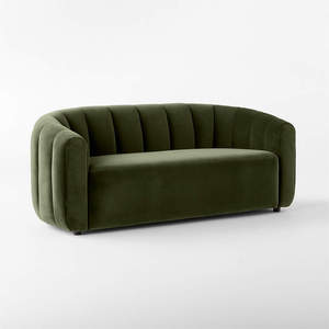 Divano a Due Posti in Velluto Verde Scuro Stile Vintage, Forma Curva, Arredamento di Lusso per Soggiorno e Appartamento - Product Image 4