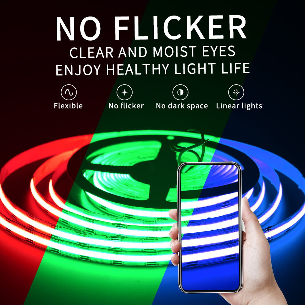 Waterproof IP20/67 COB Strip DC12v 24V Outdoor Building Light COB LED Strip Flexible RGB 18W