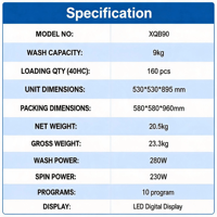 9kg All-in-One Electric Washer Dryer CE CB Certified High Efficiency Automatic Control Household Commercial Hotel Use English
