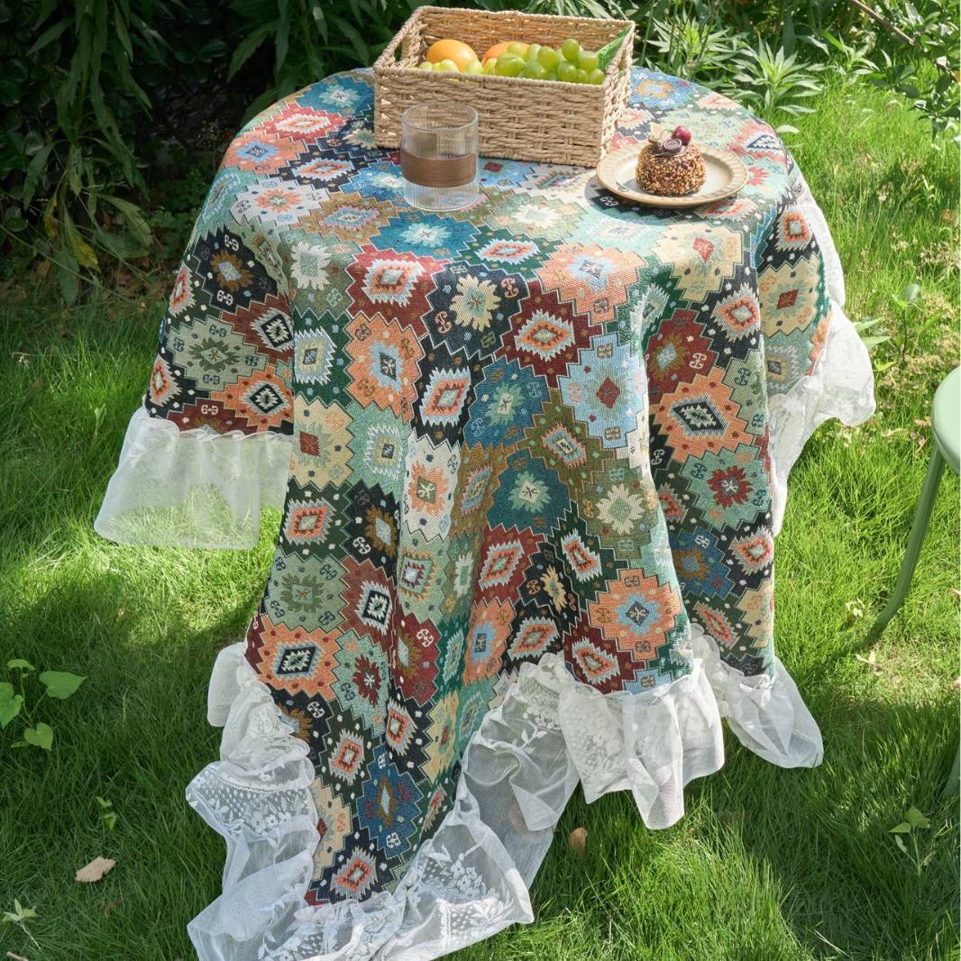 ฟลุฟลูกไม้ลายกระจกเพชรสีเขียวแจ็คการ์ด