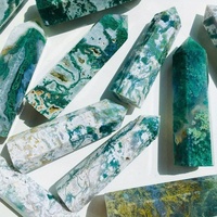 Vente en gros : Obélisque en agate verte naturelle, motif botanique rare, pierre minérale de collection pour la méditation