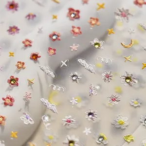 Factory nail sticker self-adhesive Spring flowers rose daisy tomoni 5d emboss sticker nail art decals