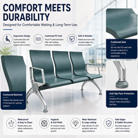 Banc d'attente moderne 3 places pour aéroport, en mousse PU, avec accoudoirs en aluminium et structure en acier, pour espaces publics, hall d'entrée, gare, école, centre commercial