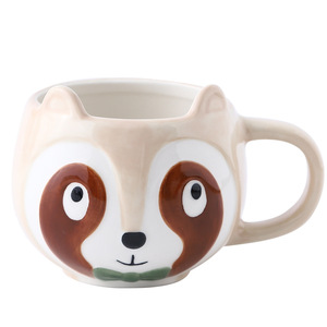 Lelyi-Taza de cerámica con dibujos animados, tazón creativo pintado a mano con animales, zorro, mapache, gato, búho - Product Image 5