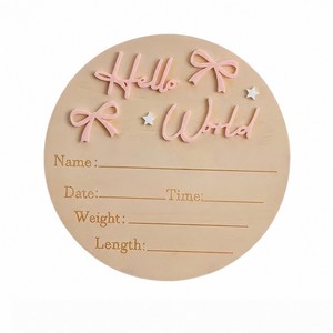 Targa di Annuncio Nascita 'Hello World' in Legno, Lettere 3D, Design con Fiocchi e Stelle, Accessorio per Foto Neonato - Product Image 6