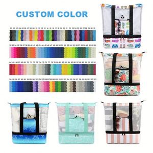 Wholesale Large Capacity Women Mesh Beach Bag Cooler Custom Insulated Dry and Wet Separation Tote Bag With Cooler - Product Image 4