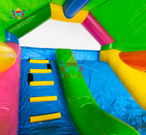 Château gonflable arc-en-ciel avec toboggan, qualité commerciale, coloré, pour les fêtes d'anniversaire des enfants et les jeux en plein air - Product Image 5