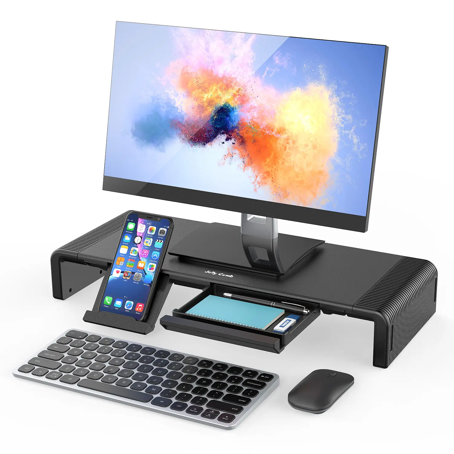 Foldable Computer Monitor Riser with Storage Drawer Phone Stand for Computer Desktop Laptop Monitor Stand Riser