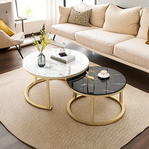 Mesa de Centro Moderna de Lujo, Hierro y Metal con Superficie de Madera con Textura de Mármol, <span class=keywords><strong>Color</strong></span> Personalizado, Muebles para el Hogar, Oficina, Sala de Estar - Product Image 1