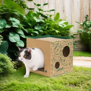 Casa de juegos corrugada fácil de doblar para mascotas, casa de cartón para rascar de gato de papel plegable DIY ecológica para interiores para perros