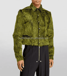 Collar extendido de cuero de vaca de lujo Original pelo en cuero Unisex mujeres hombres chaqueta recortada <span class=keywords><strong>verde</strong></span> llamativo chaquetas de cuero para hombres - Product Image 5