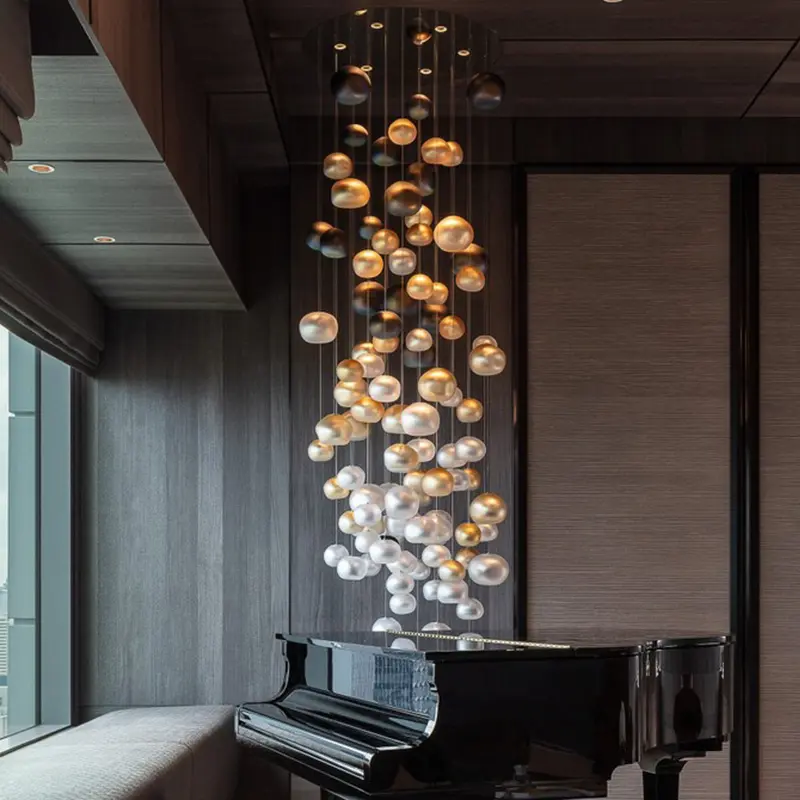 현대적인 스타일 실내 장식 대형 프로젝트 호텔 로비 빌라 계단 주거 장식 럭셔리 진주 샹들리에 조명