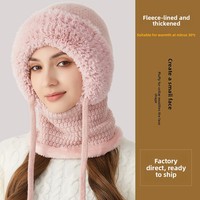 Bonnet cache-cou tricoté en mélange de laine pour femme, coupe-vent, doublé polaire, épais et chaud, grande taille