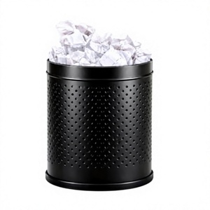 Corbeille à papier cylindrique en métal noir avec design perforé, poubelle à ouverture supérieure pour bureau intérieur - Product Image 6