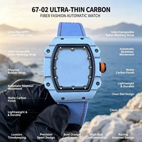Montre homme de luxe squelette automatique mécanique ultra-mince 67-02, style bleu, version haute de gamme, toute nouvelle et personnalisée