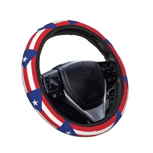 Protetor de volante com bandeira de Porto Rico, tamanho universal personalizado, 15 polegadas, antiderrapante, elástico, para carros, SUV, veículos e caminhões