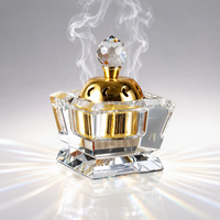 Brûleur d'encens en cristal K9 géométrique à plusieurs niveaux avec couvercle en forme de lune dorée, centre de table zen pour aromathérapie, décoration moderne pour la maison, religieux