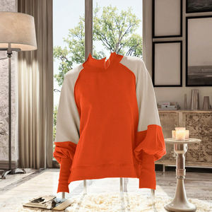 Contrast Color Regular Sleeve Front <b>Knitted</b> Women's <b>Hoodies</b> Stand Collar Breathable <b>Knitted</b> Autumn Winter Casual Loose Fit - Product Image 3