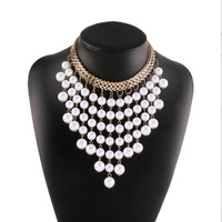 Collier multi-rangs à pampilles de perles, plaqué or, motif géométrique tendance, style vintage années 20, élégant, luxueux, pour femme, mariée, été
