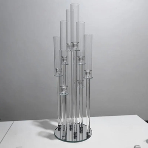 Candelabro de cristal LANJO Tall de 3/5/7/8/9/10 brazos con base de espejo, centro de mesa transparente para bodas, candelabros de mesa. - Product Image 5