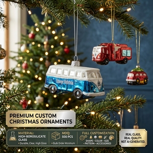 Ornement de Noël en verre de voiture vintage, service personnalisé OEM, figurine de chariot en borosilicate pour décoration de sapin de Noël, vente en gros, logo - Product Image 3