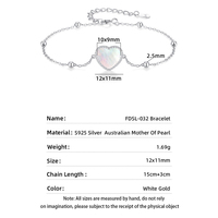 Pulsera de Piedra Natural Dan Jewelry para Mujer, Uso Diario, Pulsera de Corazón para Regalo de Aniversario o Cumpleaños, Plata de Ley 925 con Cuentas
