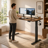 Bureau assis-debout ergonomique moderne et durable à moteur unique, 55 pouces, marron rustique, idéal pour le télétravail et les petits espaces – Meilleure vente