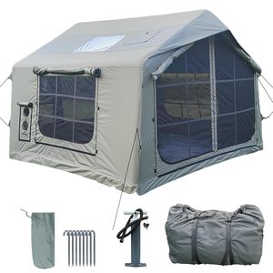 Tente de camping gonflable de luxe portable pour 3 à 8 personnes, résistante aux UV, 4 saisons, avec cheminée et lucarne, en tissu de coton - Product Image 1