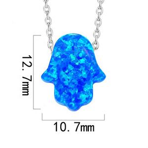 कस्टम फातिमा हाथ आभूषण 925 स्टर्लिंग सिल्वर ब्लू ओपल हम्सा पेंडेंट हार - Product Image 2