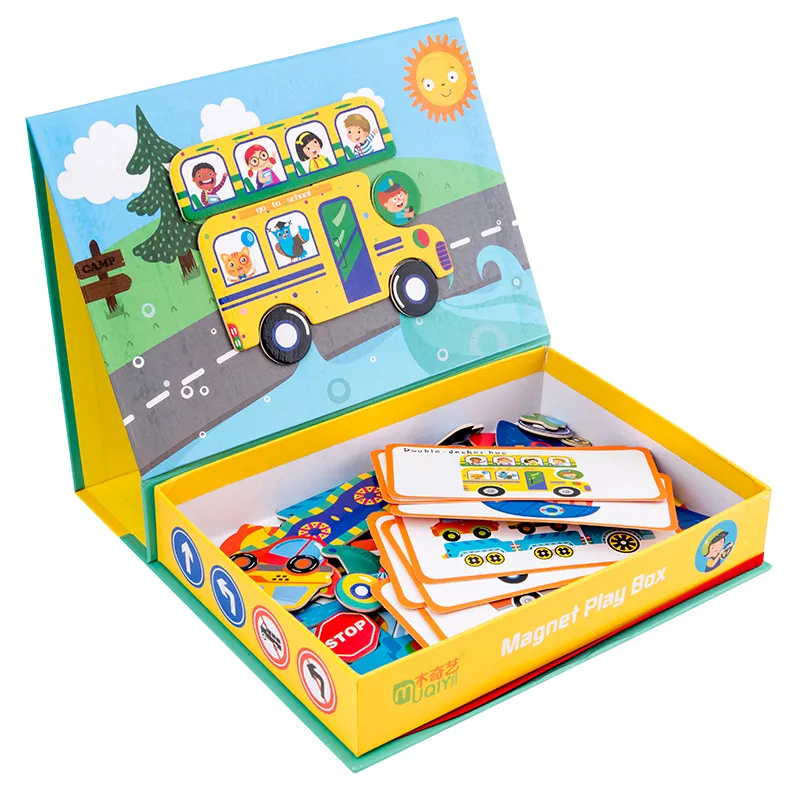 卸売木製磁気プレイボックス子供教育玩具赤ちゃん磁気学習カード