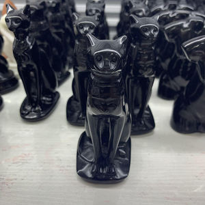 Statue de chat égyptien en obsidienne naturelle, Figurine sculptée à la main, accessoire de décoration de la maison, vente en gros, 9 cm - Product Image 4
