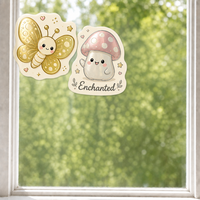 Autocollants personnalisés imperméables en PVC vinyle, papillon kawaii, champignon, autocollant décoratif électrostatique pour fenêtre, imprimé UV