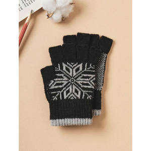 Guanti da dito con motivo a fiore di neve nera manicotti eleganti - Product Image 1