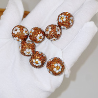 Perles rondes en cristal de verre de 16 mm, ornements en argile polymère percés, boules de fleurs disco