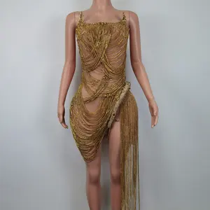 Vestidos femininos elegantes, vestido de jantar com borla de cristal, sem alças, vestido formal de casamento e aniversário, vestidos para festas noturnas