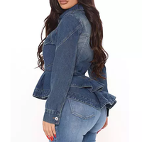Veste en jean délavée décontractée à volants à la taille pour femmes