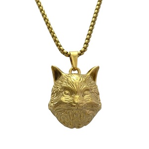 Yunnique – collier avec pendentif tête de chat en acier inoxydable, bijoux à la mode pour hommes et femmes - Product Image 1